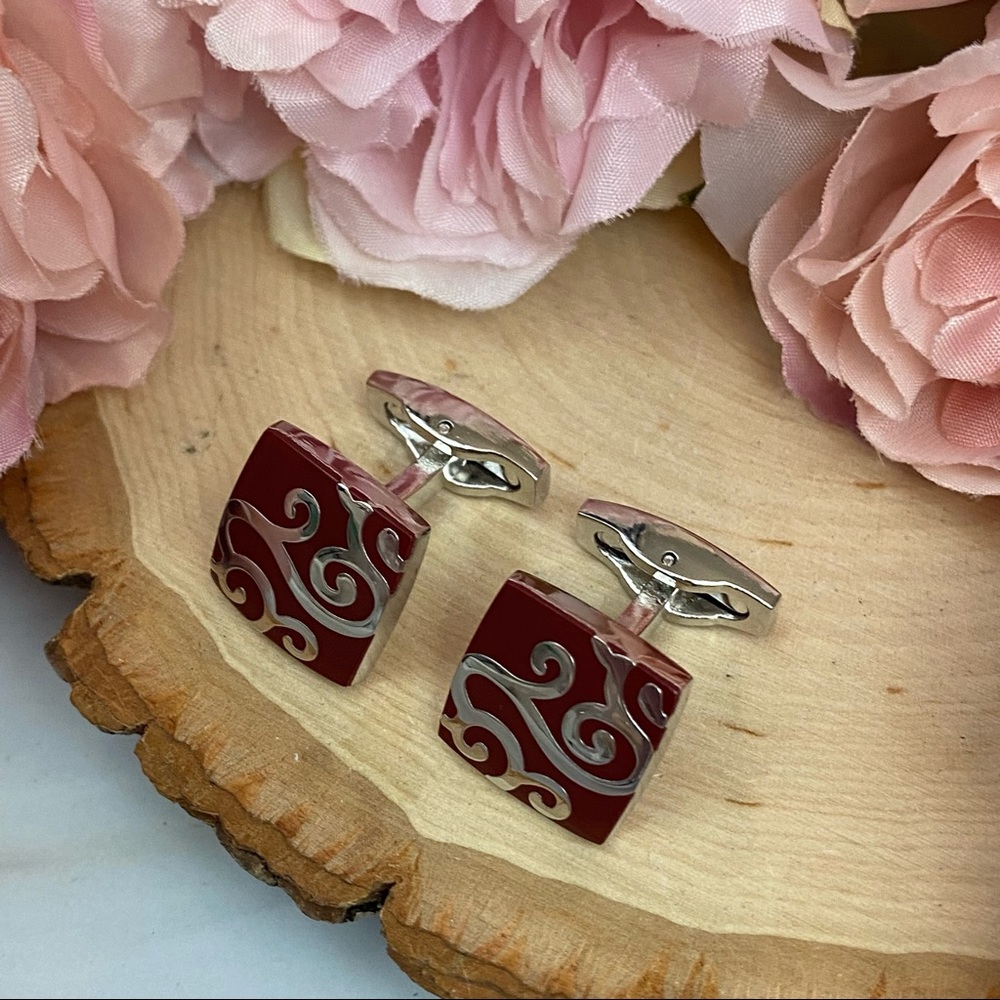 Elegant Coffee and Silver Square Cufflinks - Picture 11 of 16